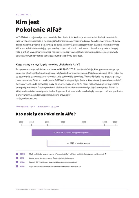 Strona 7 raportu: oś czasu — kto należy do Pokolenia Alfa